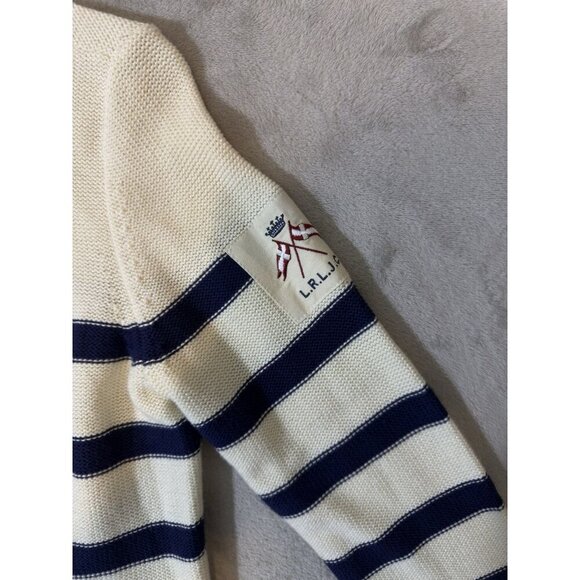 Lauren Ralph Lauren Women's Nautical Striped Cardigan Cream Navy Petite Medium - Picture 4 of 6